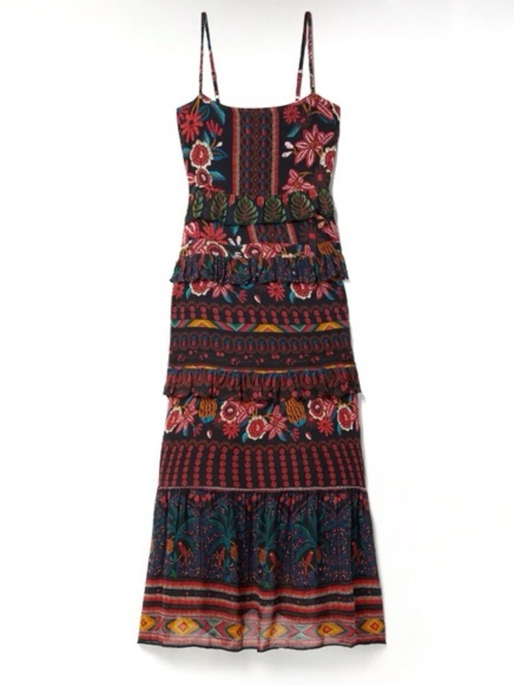 FARM Rio Multicolor Floral Tiered Maxi Dress